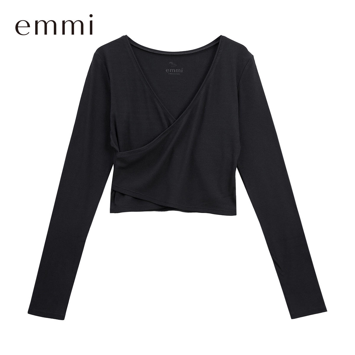 エミ W&T クロップドテレコカシュクールトップス emmi(BK-ブラック-Free)