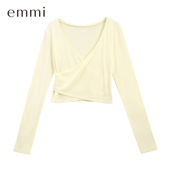 エミ W&T クロップドテレコカシュクールトップス emmi
