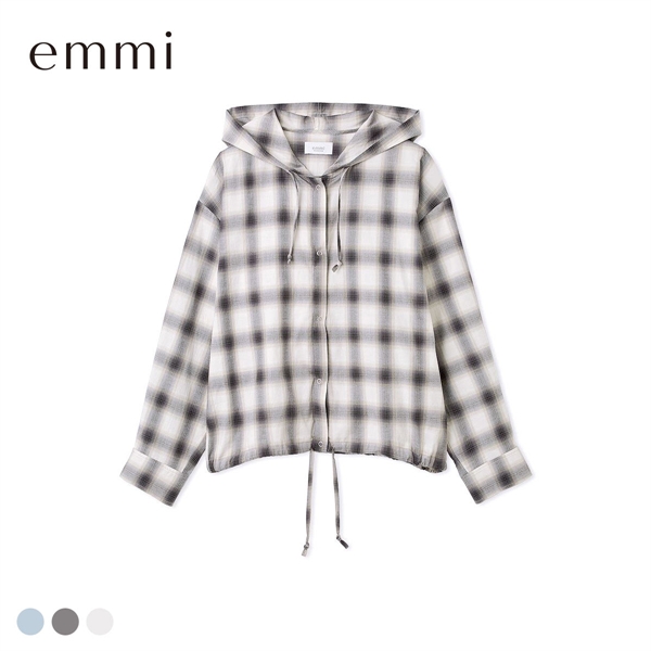 エミ チェックフーディーシャツ emmi