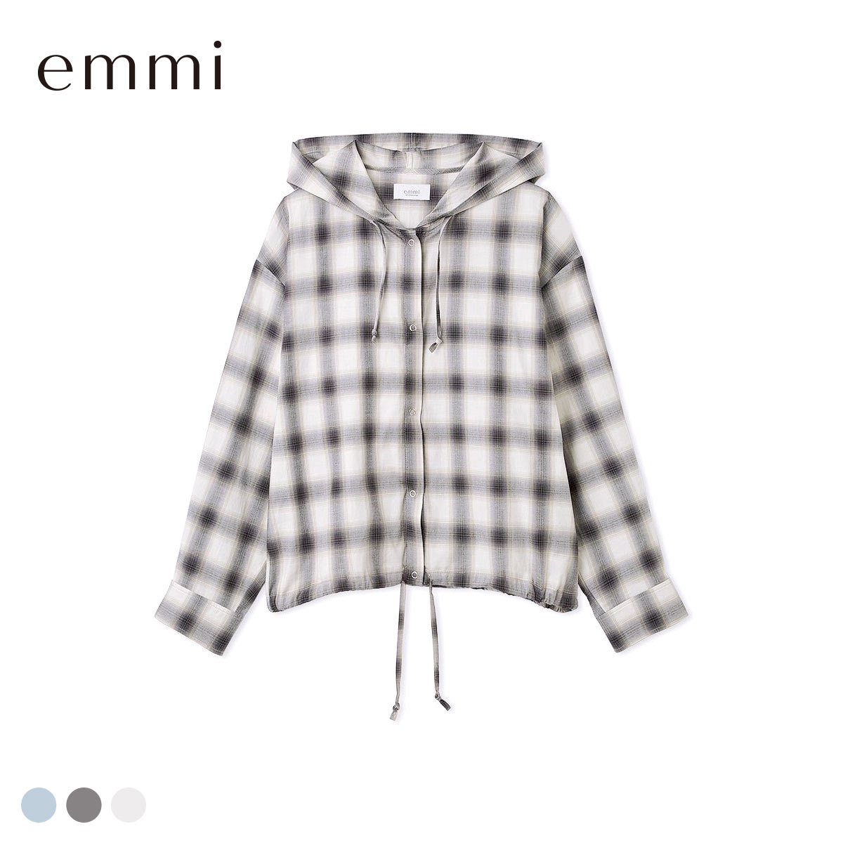 エミ チェックフーディーシャツ emmi(IV-アイボリー-Free)