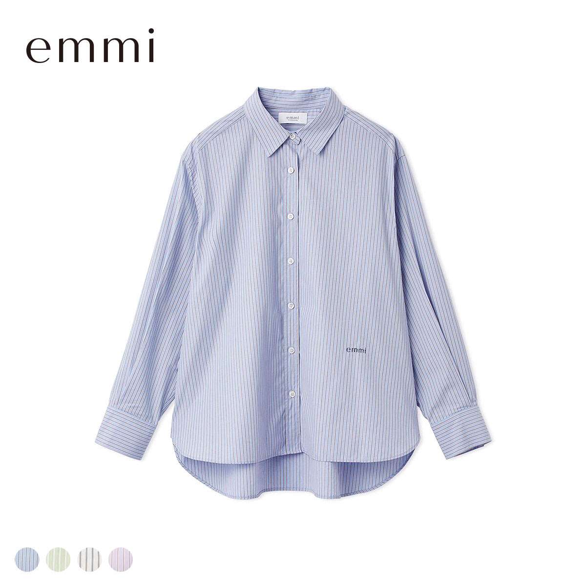 エミ ONLINE限定カラーあり ストライプベーシックシャツ emmi(BU-ブルー-Free)