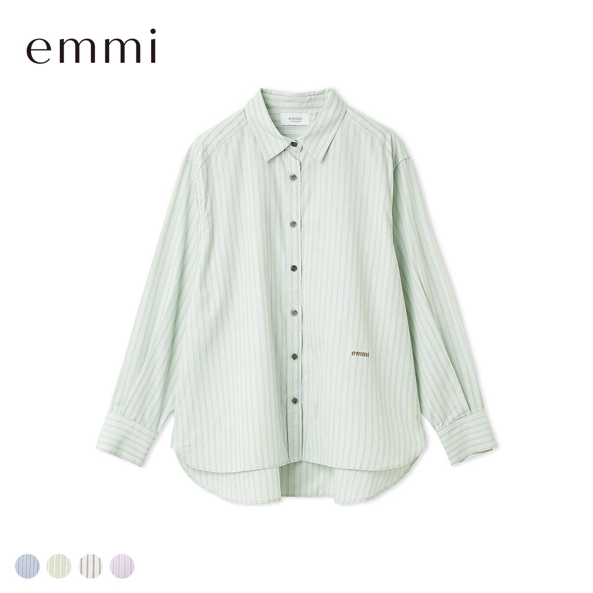 エミ ONLINE限定カラーあり ストライプベーシックシャツ emmi(MI-ミント-Free)