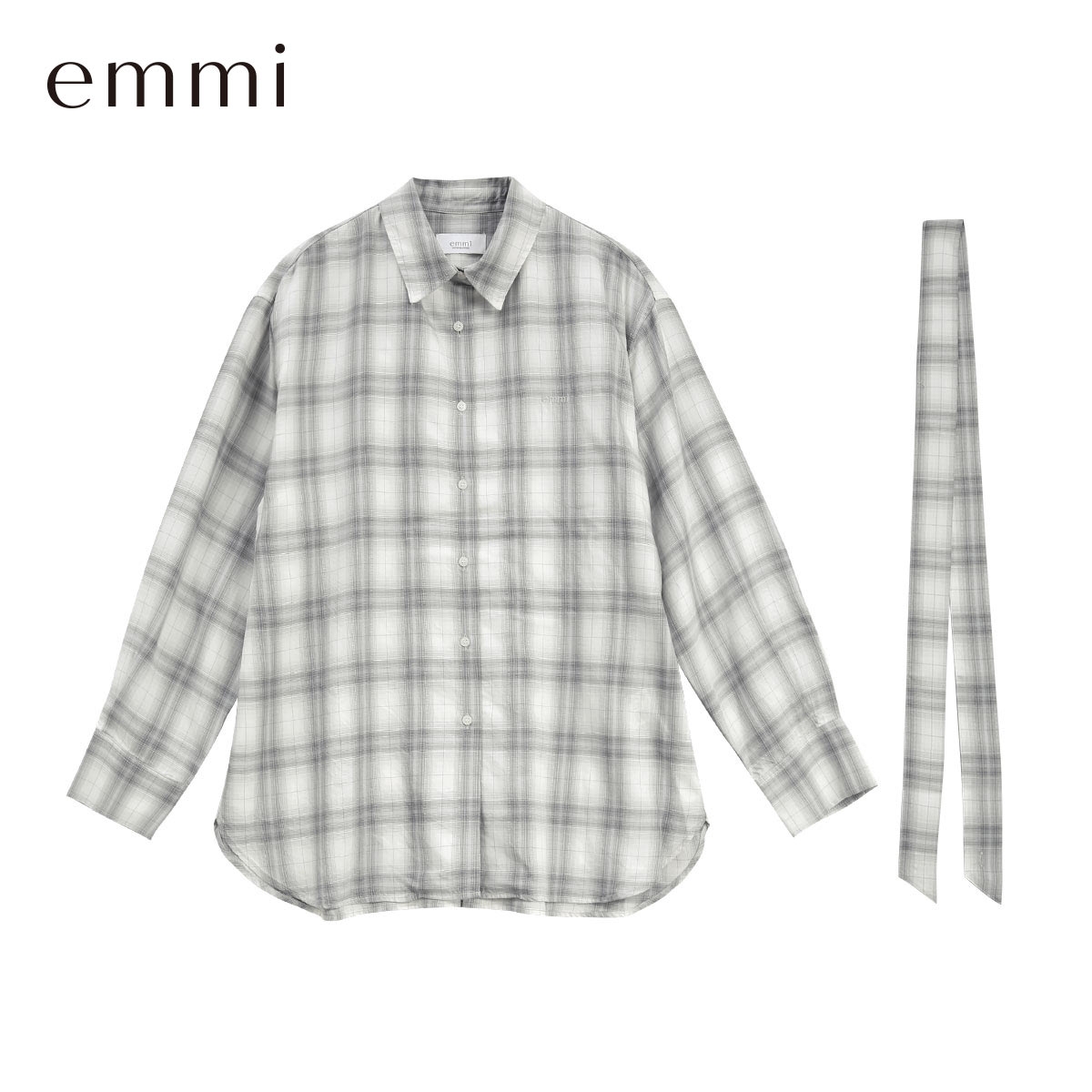 エミ マルチwayオーバーサイズチェックシャツ セットアップ対応 emmi(LGY-薄グレー-Free)