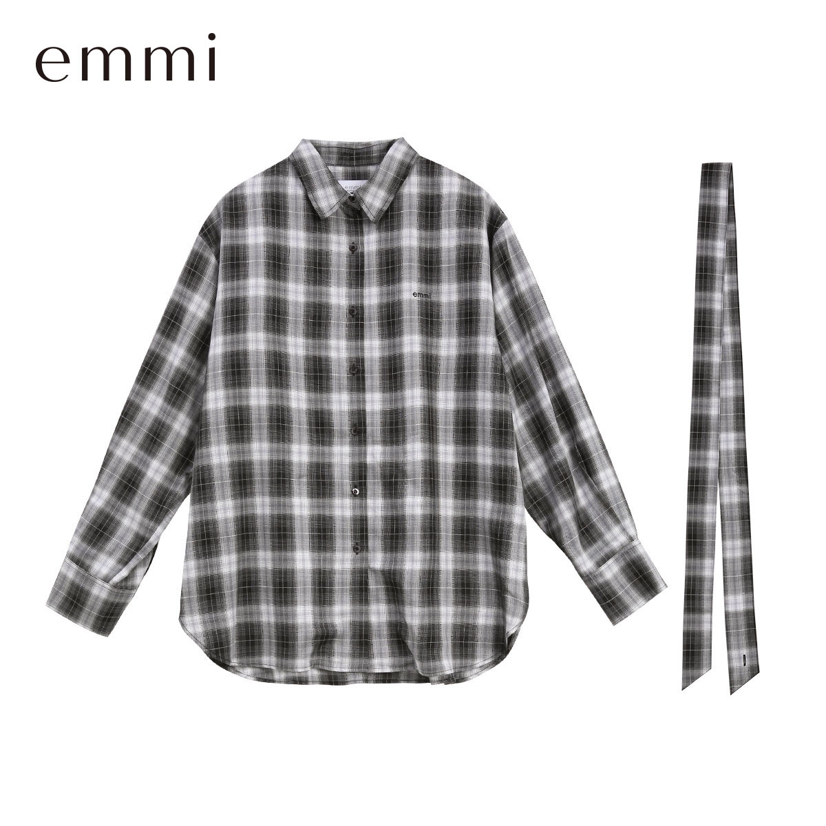 エミ マルチwayオーバーサイズチェックシャツ セットアップ対応 emmi(BK-ブラック-Free)