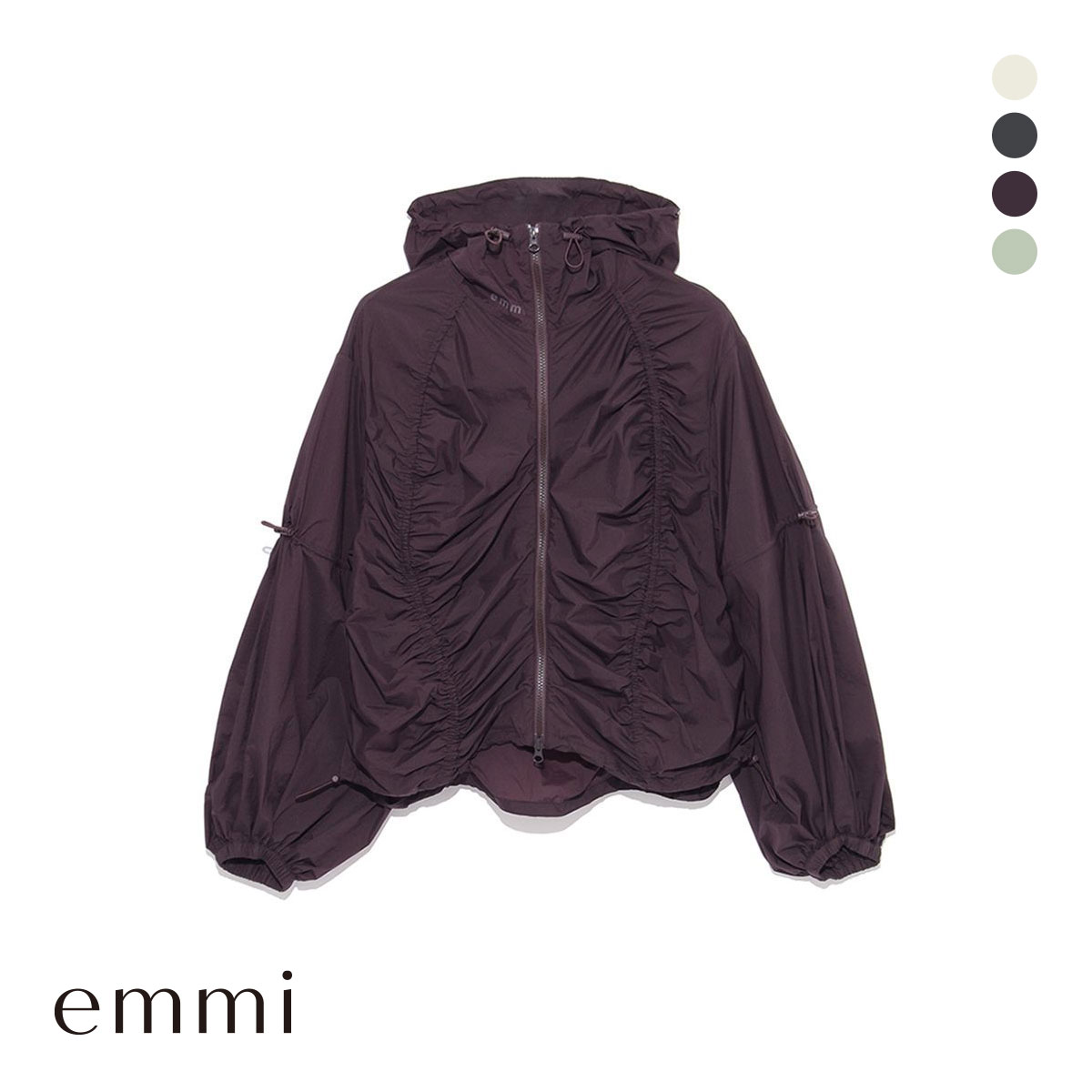 エミ ギャザーナイロンブルゾン emmi(BR-ブラウン-Free)