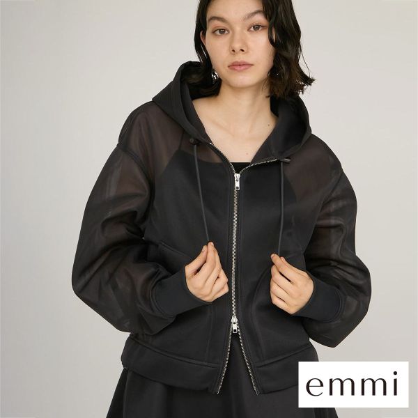 エミ シアーダンボールジップフーディーブルゾン emmi