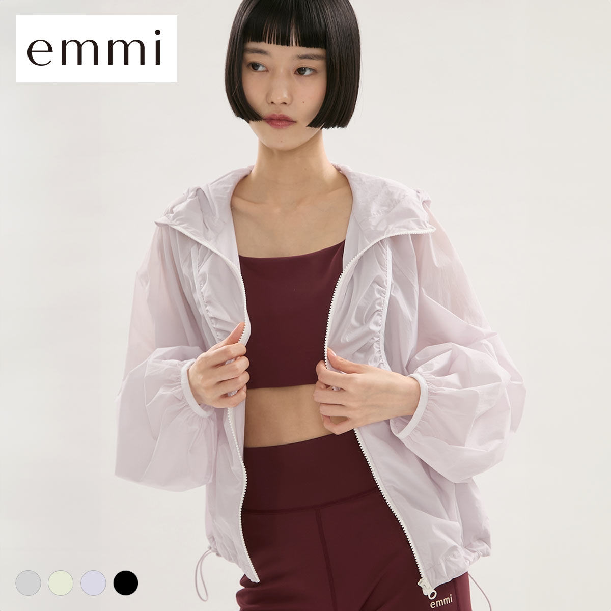 エミ ONLINE限定カラーあり ギャザーディテールナイロンブルゾン セットアップ対応 撥水 emmi