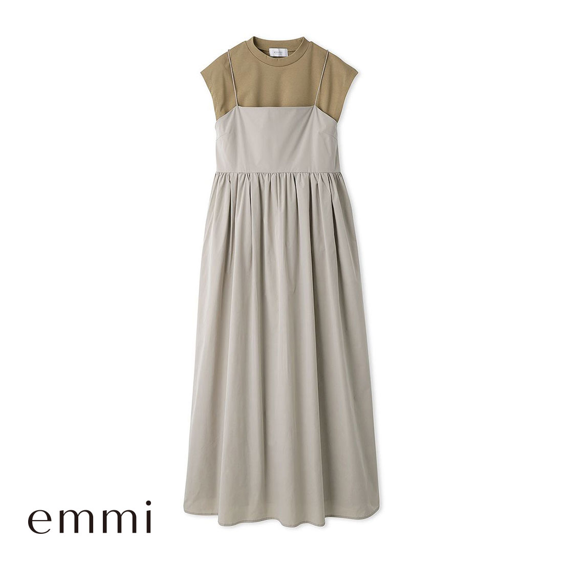 【美品】emmi カットセットキャミソールワンピース マキシ丈　ロング エミ カットセットキャミソールワンピース emmi | SHIROHATO(白鳩)