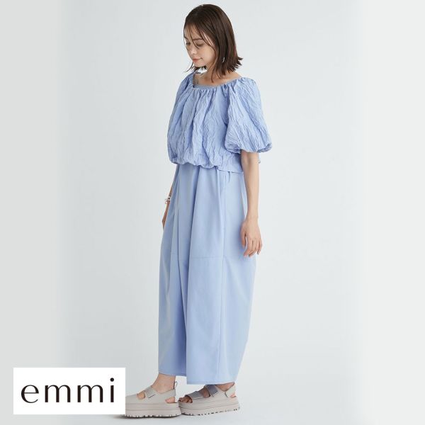 エミ ワッシャーコンビコクーンワンピース emmi