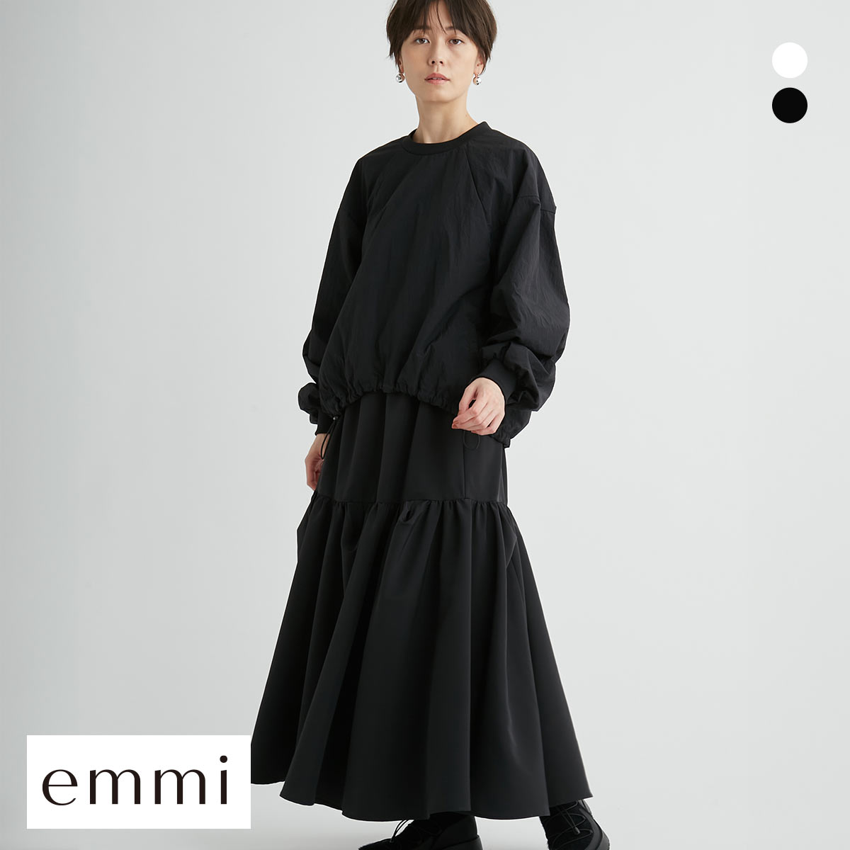 エミ ギャザープルオーバー×ティアードスカートセット emmi(BK-ブラック-0)