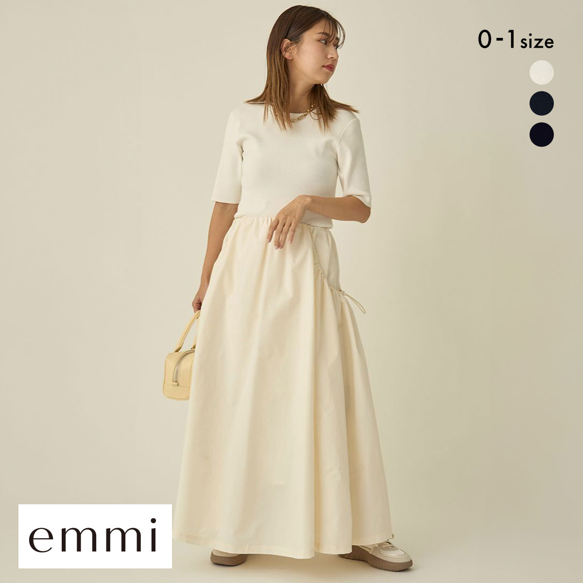 エミ ハーフスリーブニットドッキングワンピース emmi(IV-アイボリー-0)