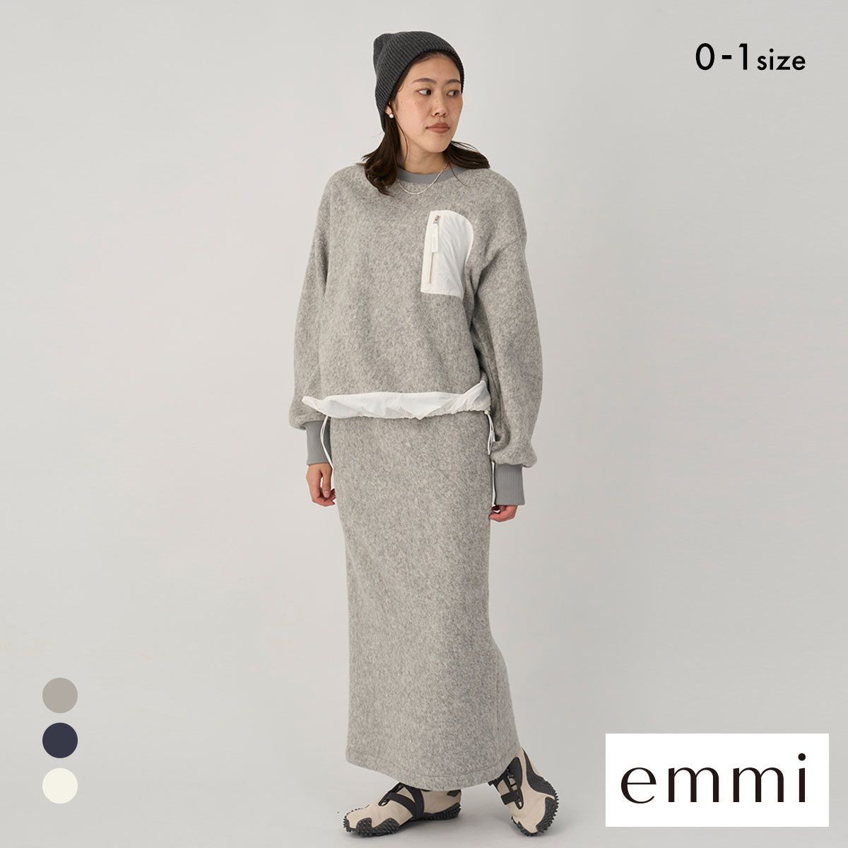 エミ フリースプルオーバー×スカートセット emmi(GY-グレー-0)