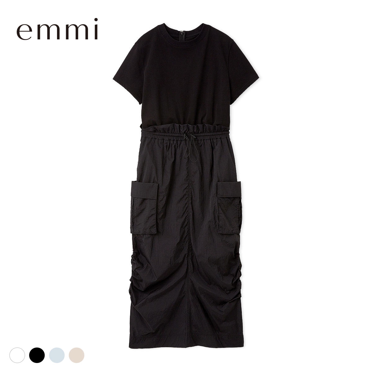 エミ ONLINE限定カラーあり カットドッキングワンピース 撥水 emmi(BK-ブラック-0)