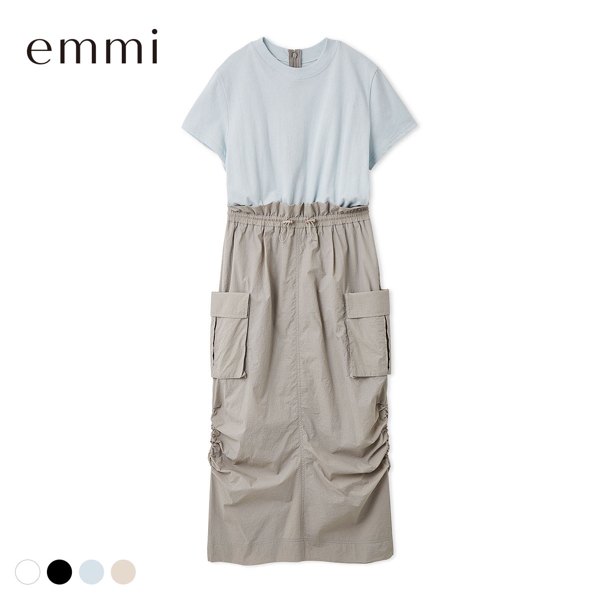 エミ ONLINE限定カラーあり カットドッキングワンピース 撥水 emmi(BU-ブルー-0)
