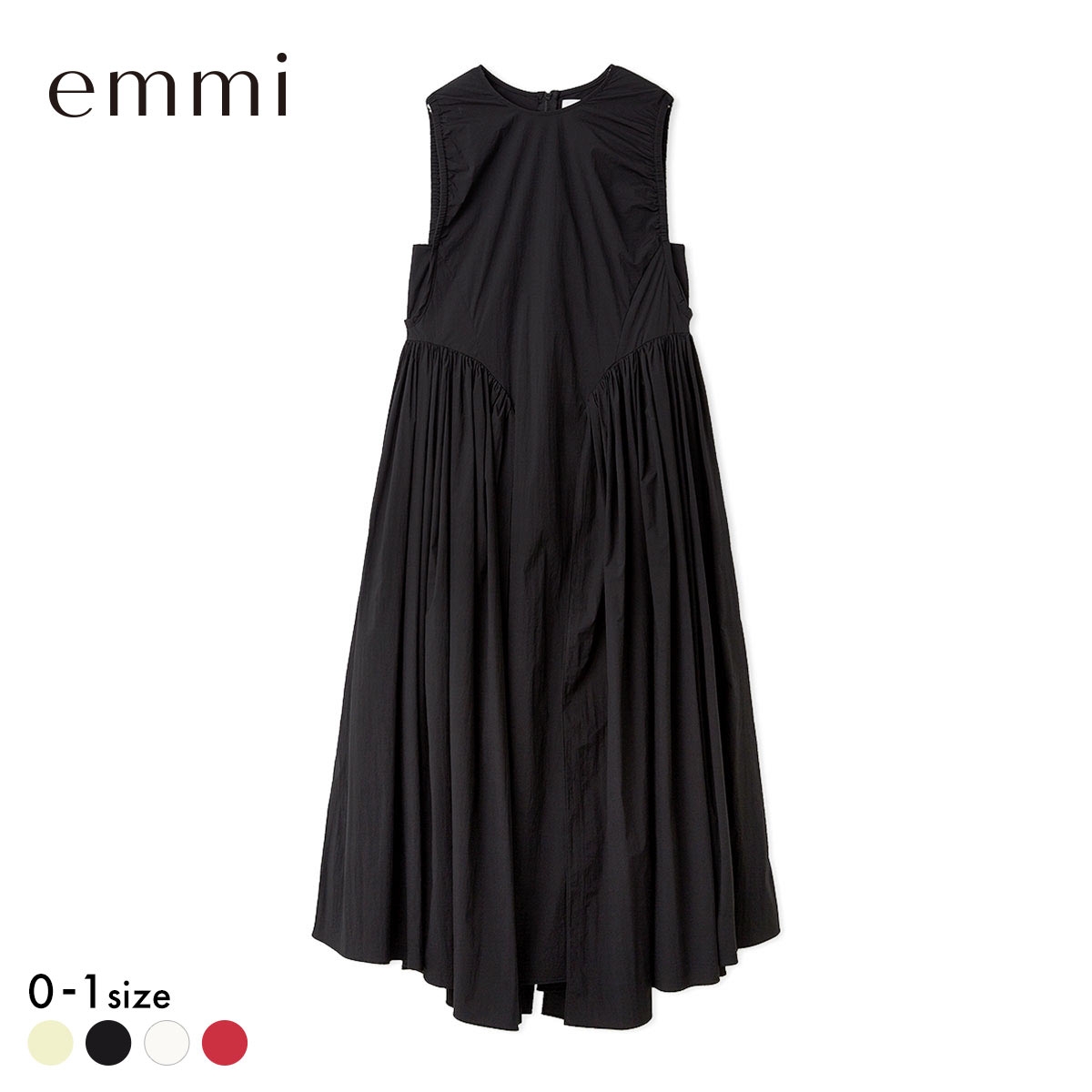 エミ ギャザーフォルムナイロンワンピース emmi(BK-ブラック-0)