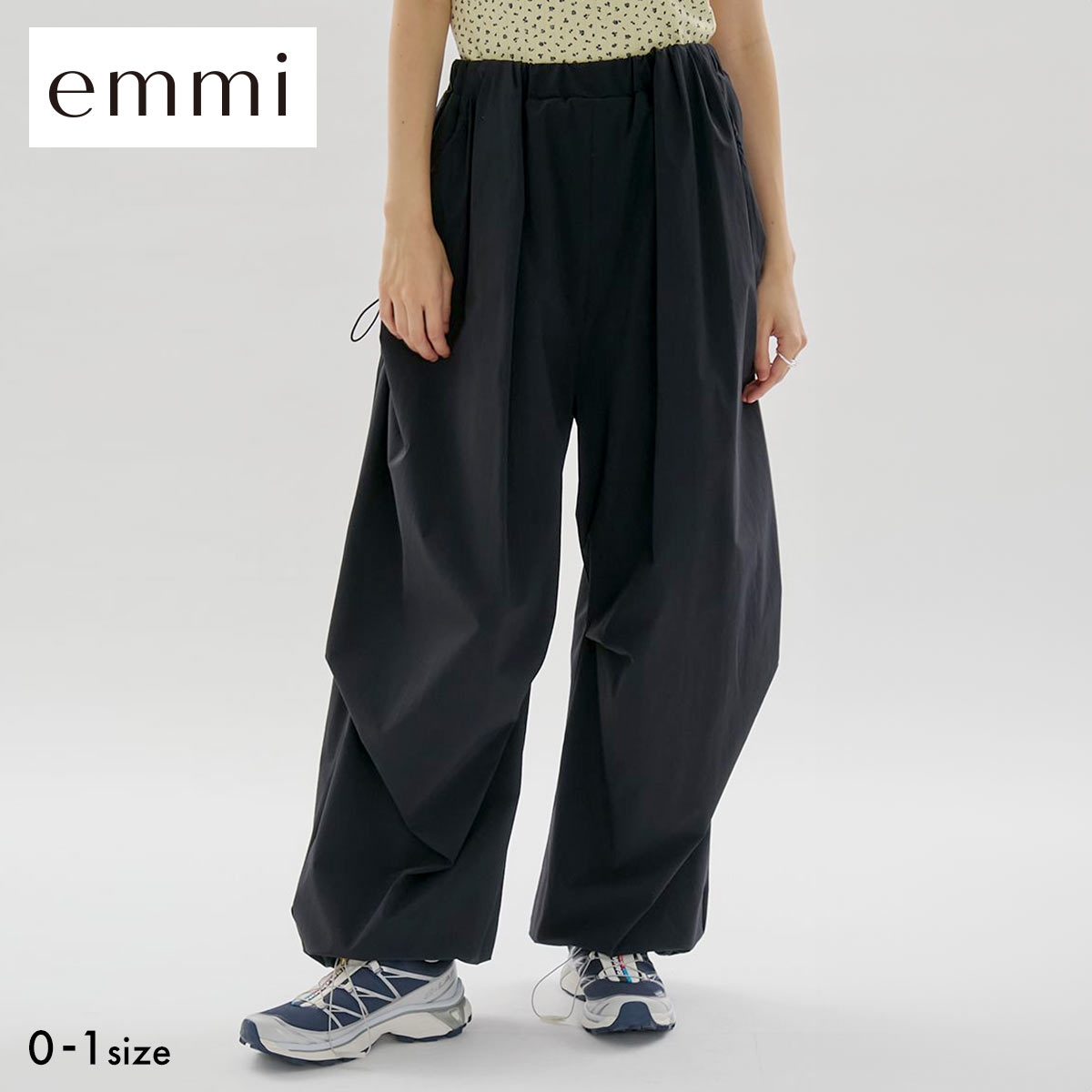 エミ eco ボリュームパラシュートパンツ 撥水 UVカット 接触冷感 emmi(BK-ブラック-0)