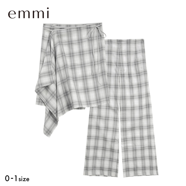 エミ チェックラップスカート×セミフレアパンツ セットアップ対応 emmi