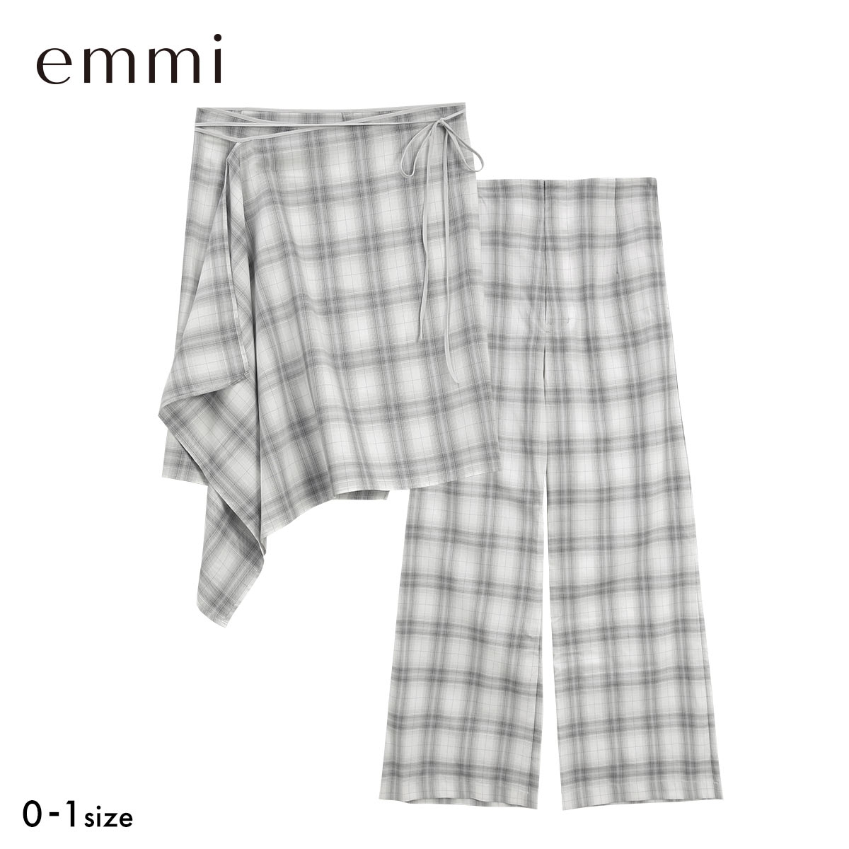 エミ チェックラップスカート×セミフレアパンツ セットアップ対応 emmi