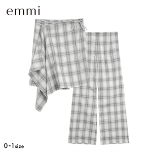 エミ チェックラップスカート×セミフレアパンツ セットアップ対応 emmi
