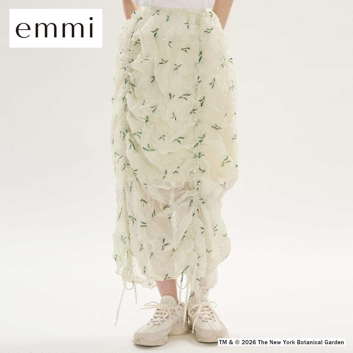 エミ emmi×NYBG フラワーワッシャースカート セットアップ対応 ハンドウォッシャブル emmi(YE-イエロー-Free)