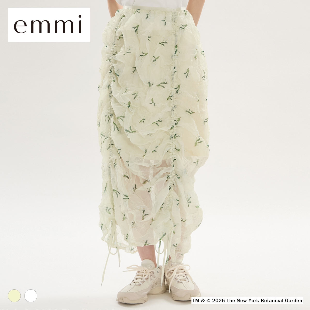 エミ emmi×NYBG フラワーワッシャースカート セットアップ対応 ハンドウォッシャブル emmi