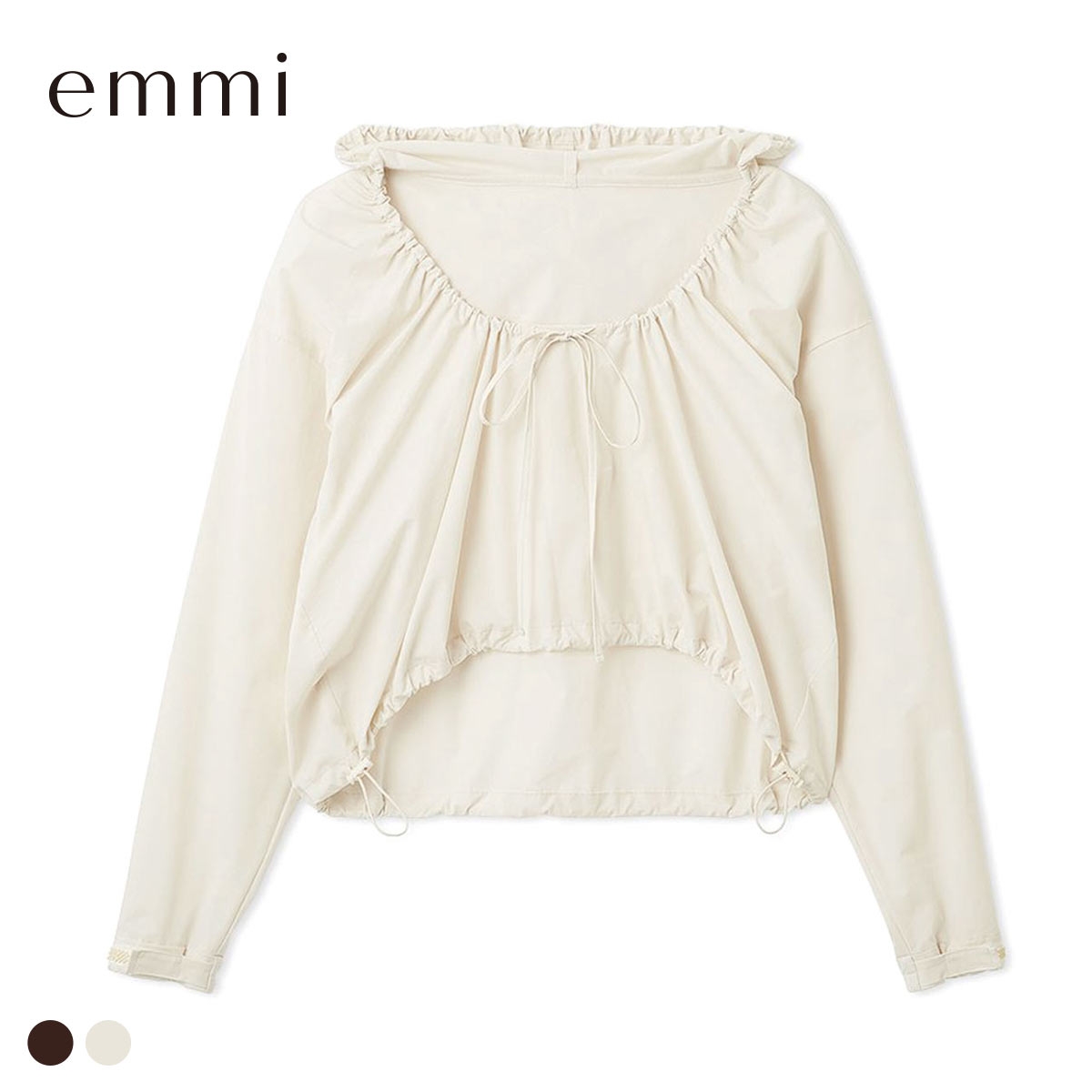 エミ Movique ギャザーショートフーディー 撥水 UVカット 接触冷感 emmi(IV-アイボリー-Free)