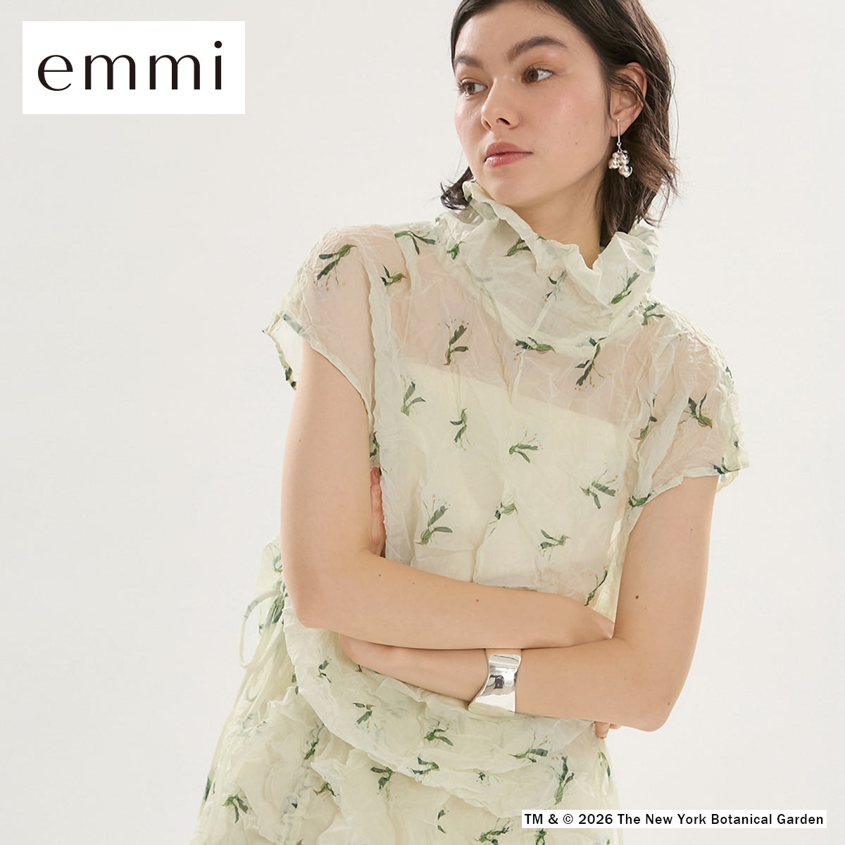 エミ emmi×NYBG フラワーワッシャーブラウス セットアップ対応 ハンドウォッシャブル emmi(YE-イエロー-Free)