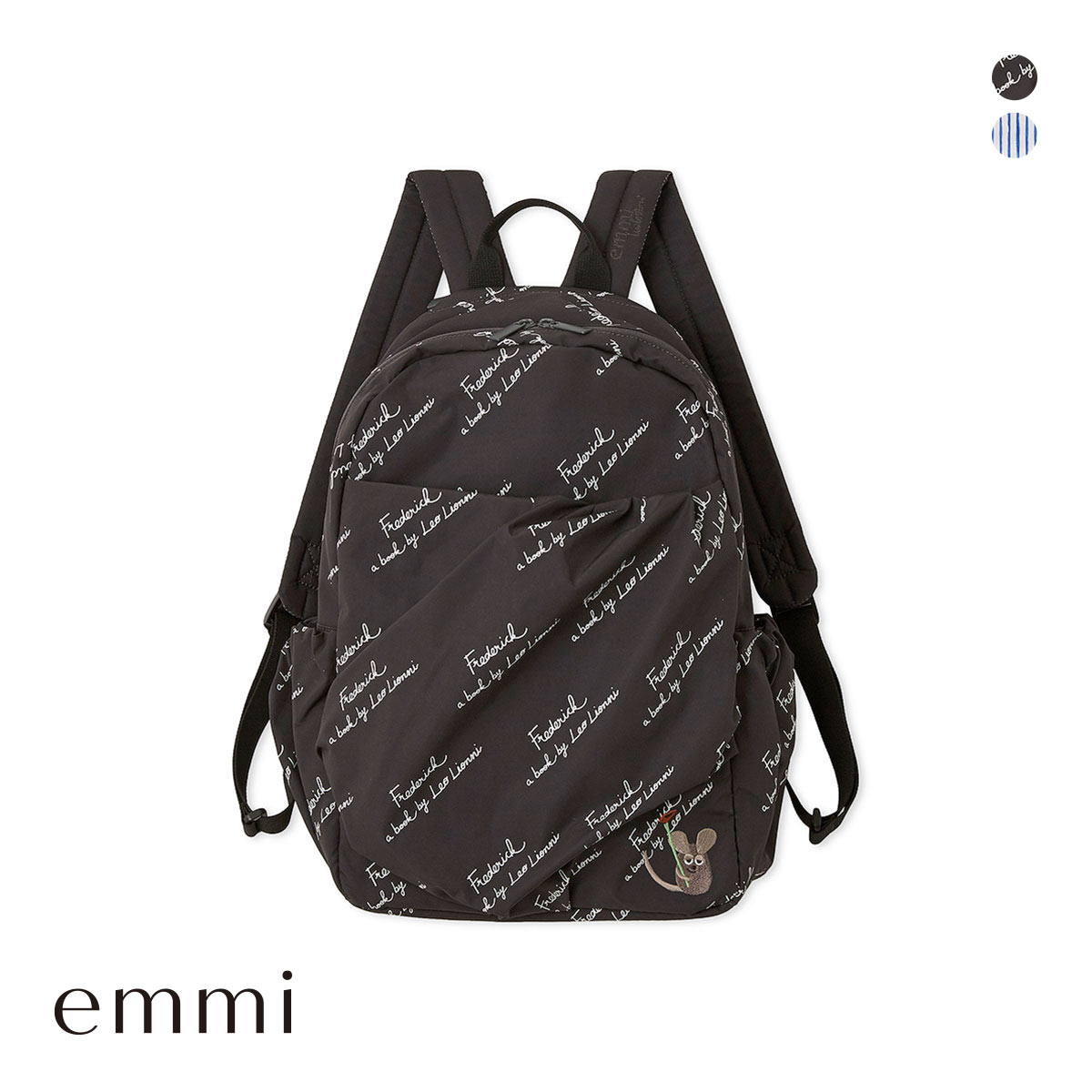 エミ emmi×Leo Lionni 撥水 ワッペンギャザーボディーバックパック emmi レオレオニ Leo Lionni(BK-ブラック-Free)