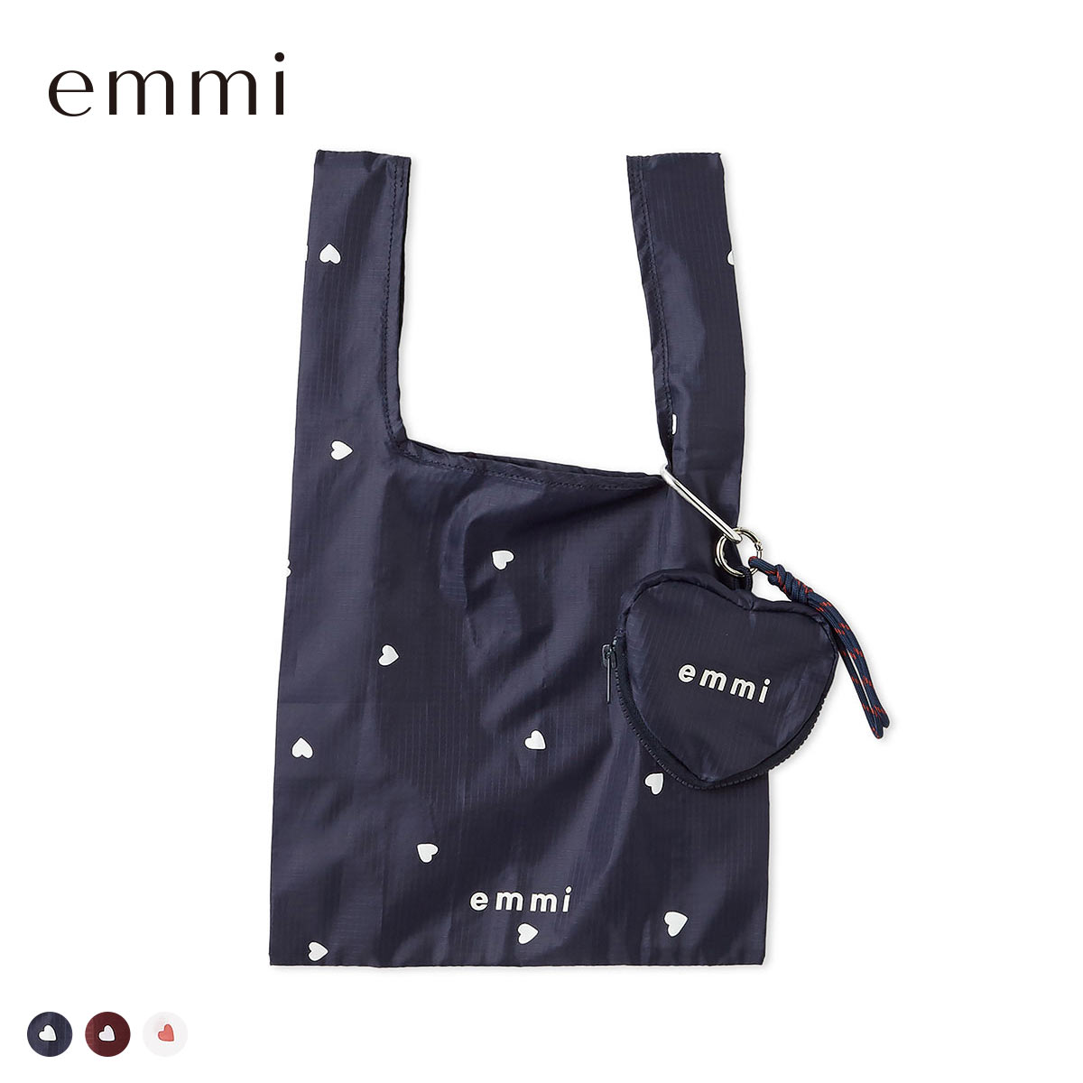 エミ HEART プリントハートチャーム付きエコバッグ emmi(NV-ネイビー-Free)