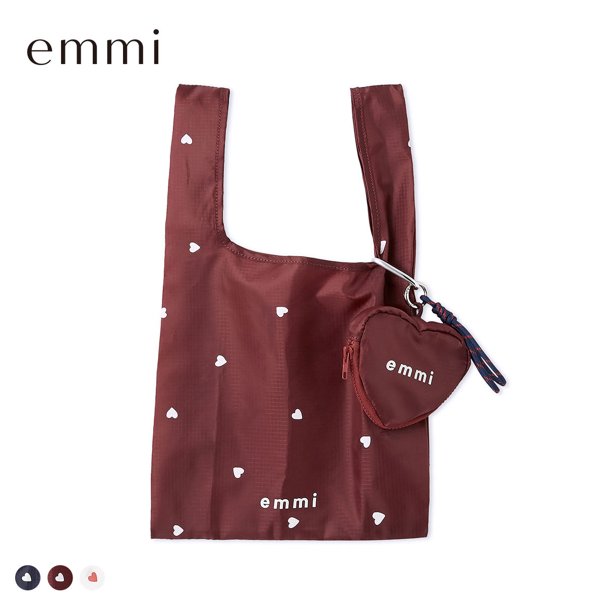 エミ HEART プリントハートチャーム付きエコバッグ emmi(BO-ボルドー-Free)