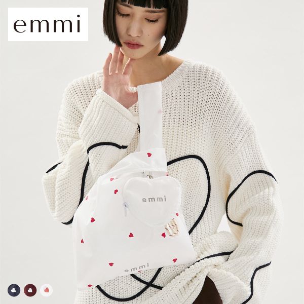 エミ HEART プリントハートチャーム付きエコバッグ emmi