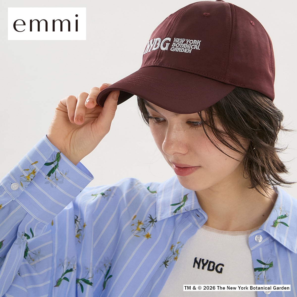 エミ emmi×NYBG サテンロゴキャップ emmi(BR-ブラウン-Free)