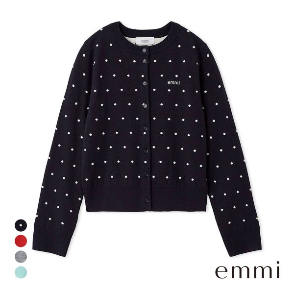 エミ ウール混emmiロゴクルーネックニットカーディガン emmi