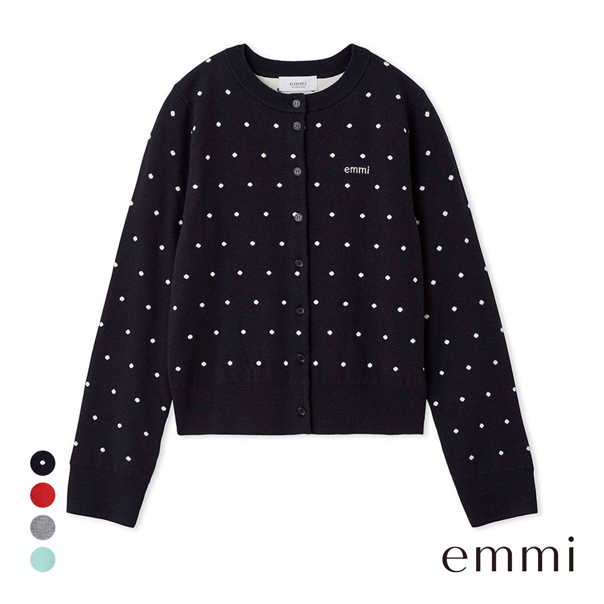 エミ ウール混emmiロゴクルーネックニットカーディガン emmi