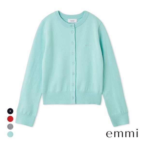 エミ ウール混emmiロゴクルーネックニットカーディガン emmi