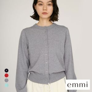 エミ ウール混emmiロゴクルーネックニットカーディガン emmi