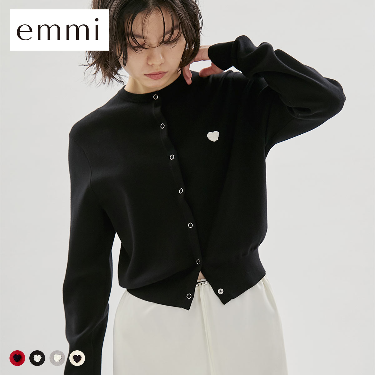 エミ HEART eco ハートニットカーディガン アンサンブル可能 emmi(BK-ブラック-Free)