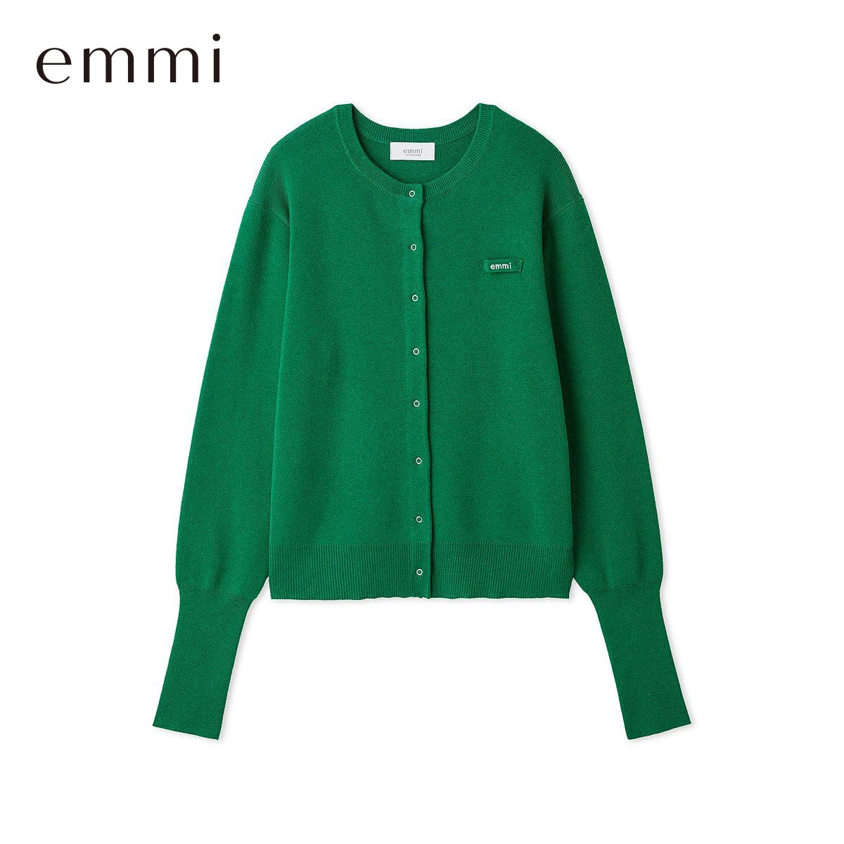 エミ emmiロゴクルーネックニットカーディガン emmi(GR-グリーン-Free)