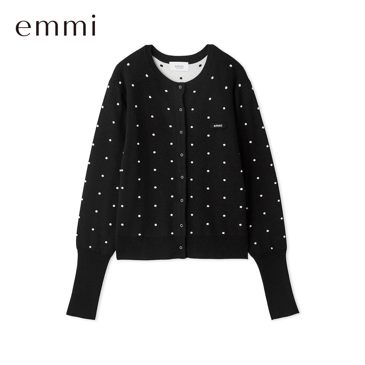 エミ emmiロゴクルーネックニットカーディガン emmi(BK-ブラック-Free)