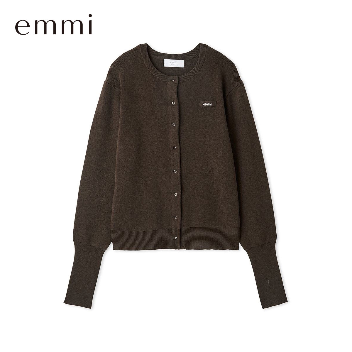 エミ emmiロゴクルーネックニットカーディガン emmi(BR-ブラウン-Free)