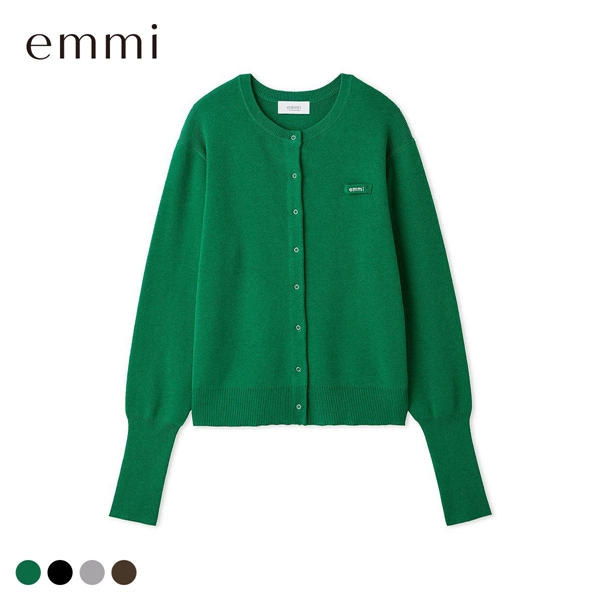エミ emmiロゴクルーネックニットカーディガン emmi