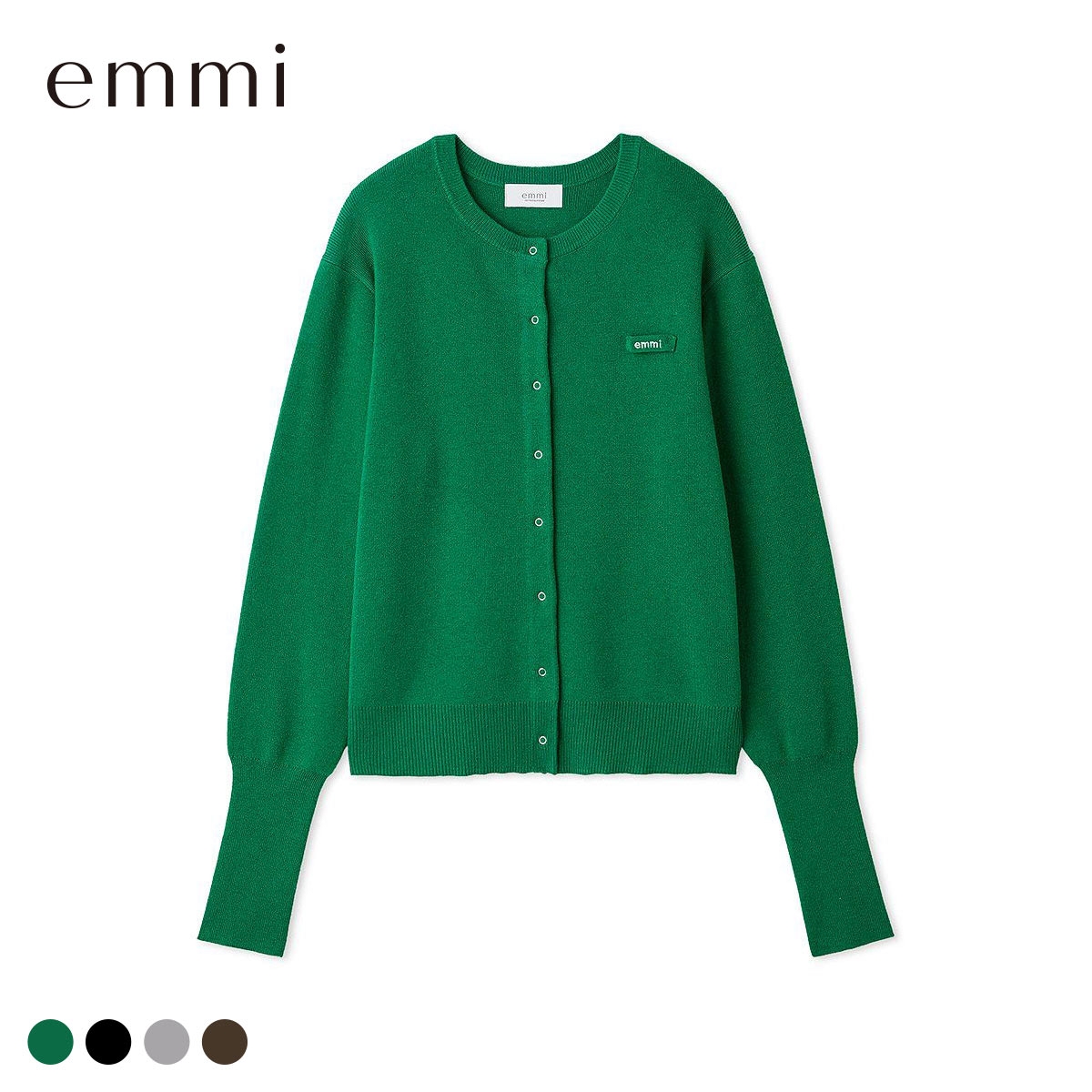 エミ emmiロゴクルーネックニットカーディガン emmi
