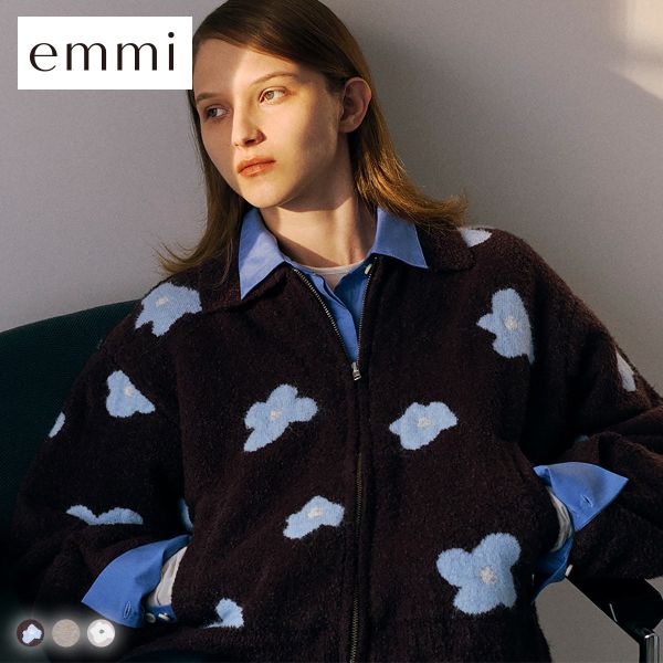 エミ ラインシアーダンボールジップフーディーブルゾン emmi