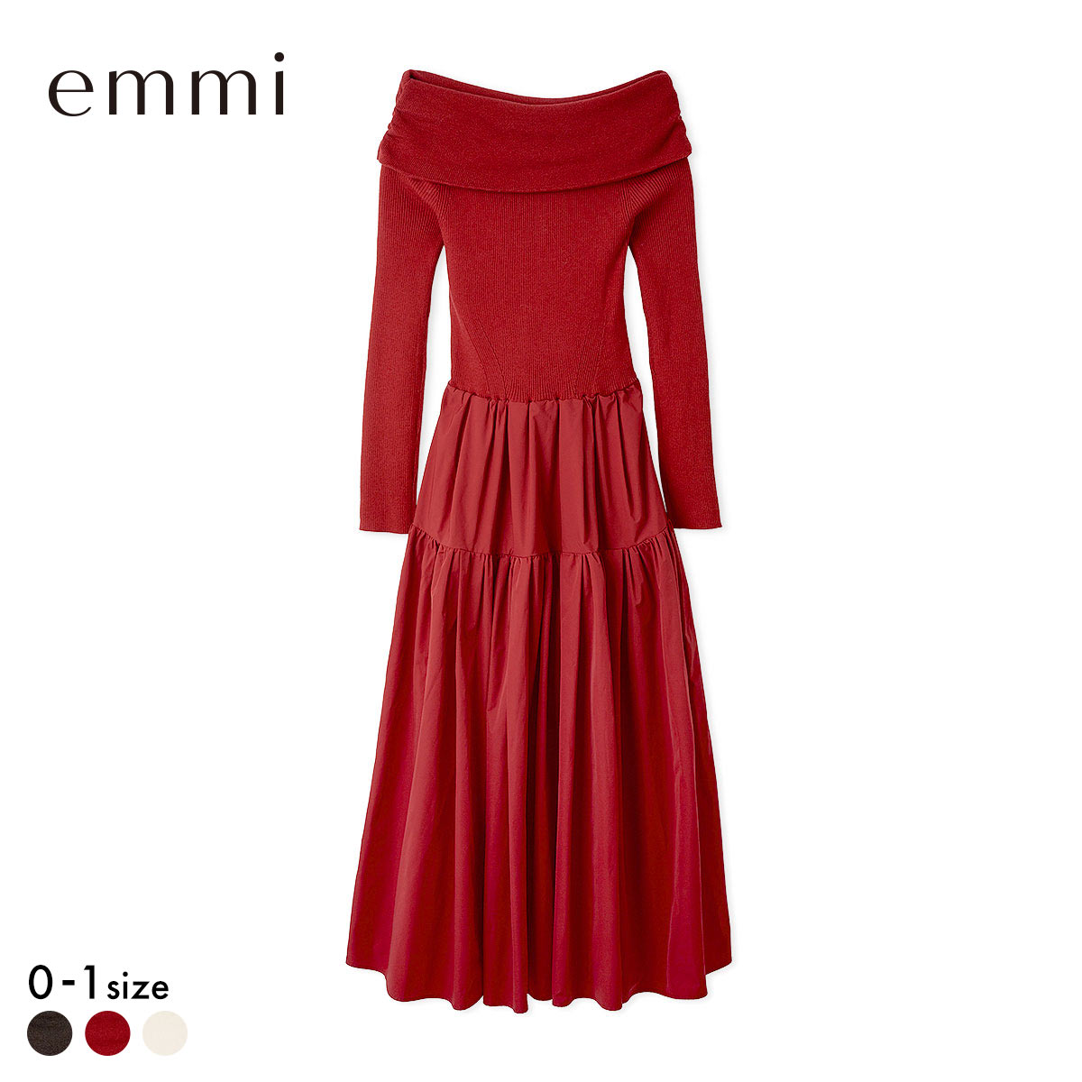 エミ オフショルニットドッキングワンピース emmi(RE-レッド-0)