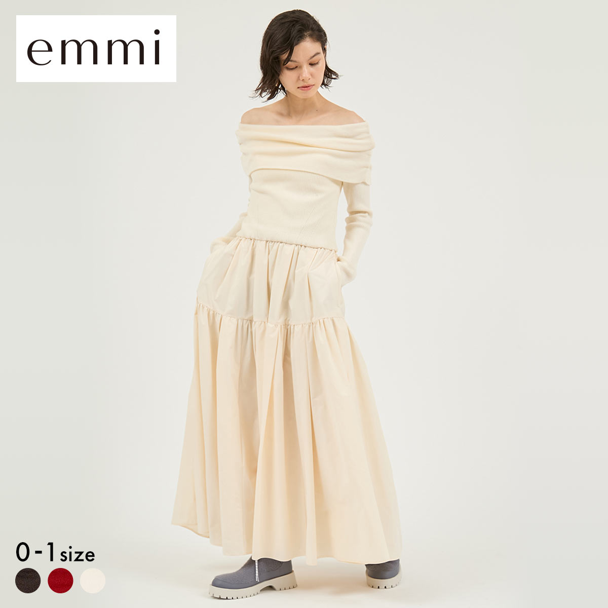 エミ オフショルニットドッキングワンピース emmi(IV-アイボリー-0)