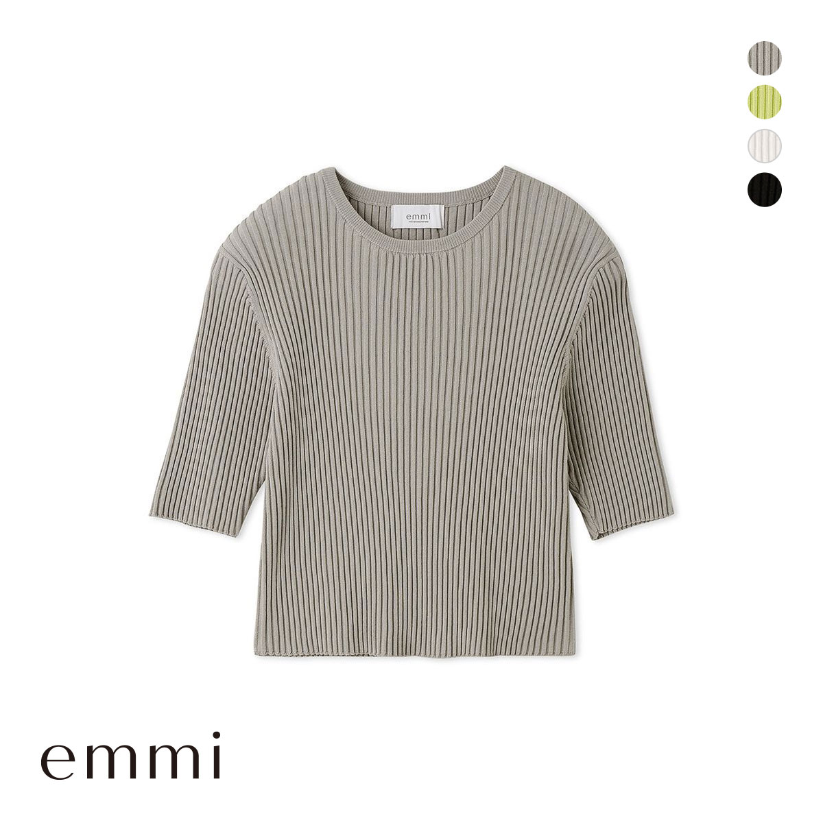 エミ eco ハーフスリーブニットトップス emmi(GY-グレー-Free)