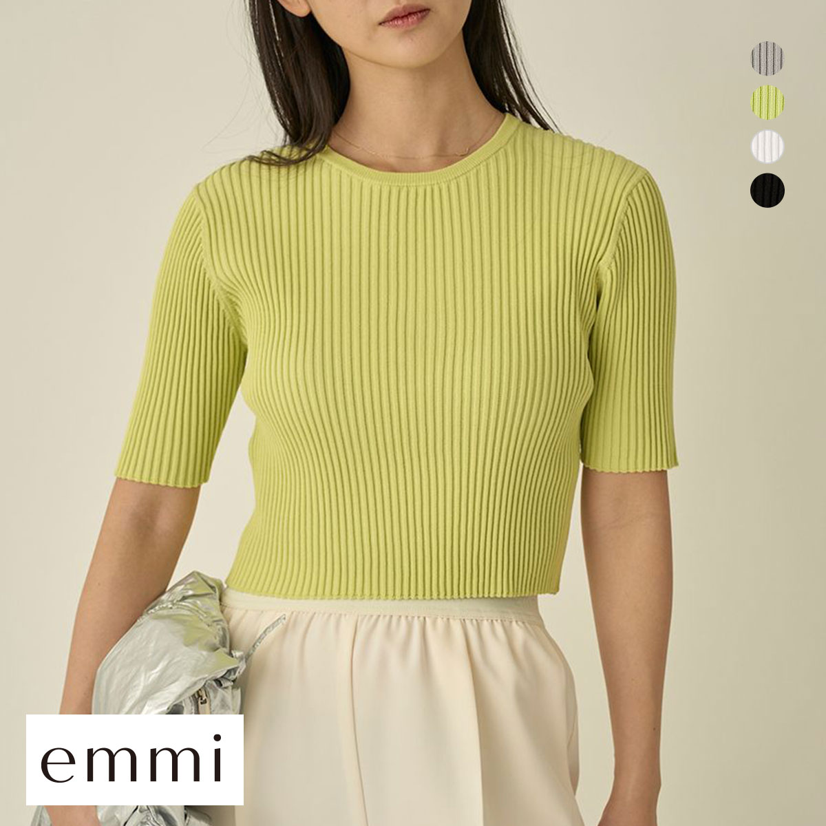 エミ eco ハーフスリーブニットトップス emmi(LM-ライム-Free)