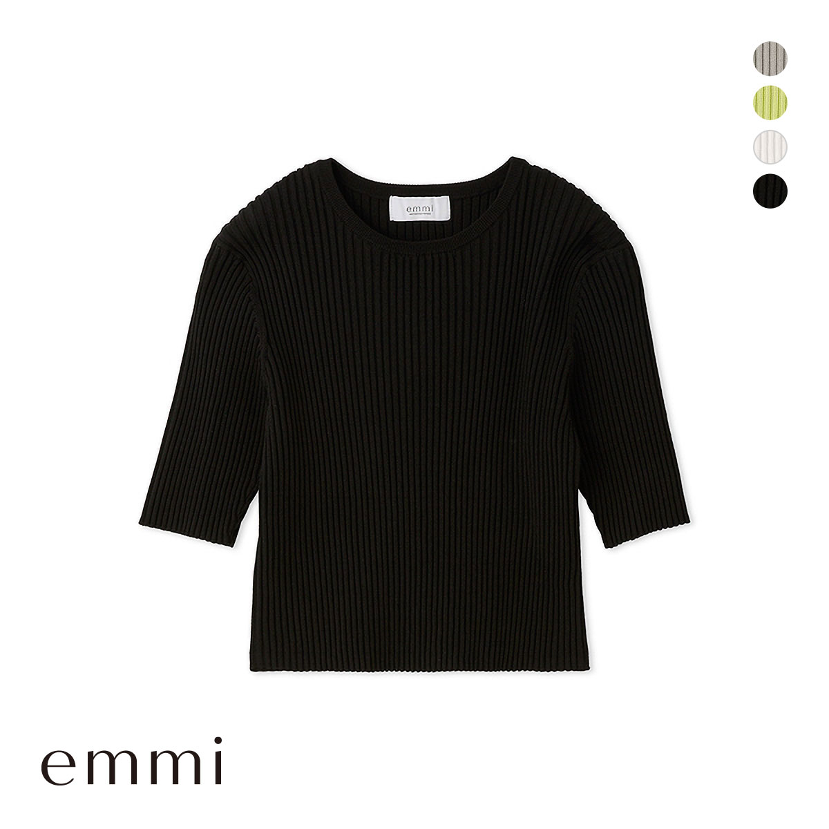 エミ eco ハーフスリーブニットトップス emmi(BK-ブラック-Free)