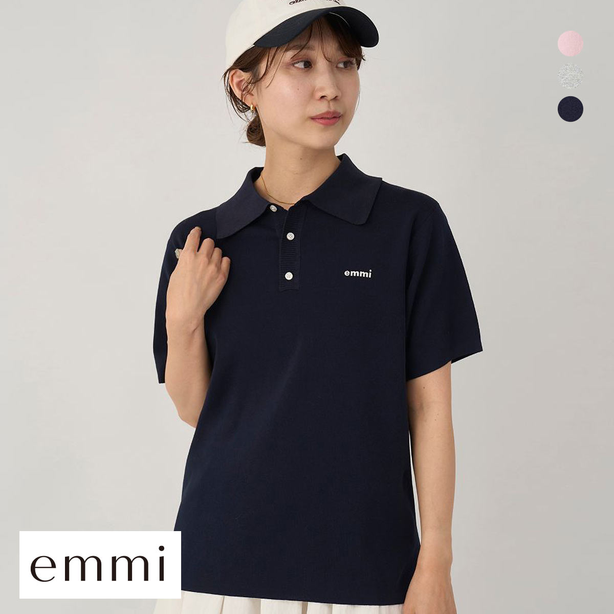 エミ emmiロゴニットポロトップス emmi(NV-ネイビー-Free)
