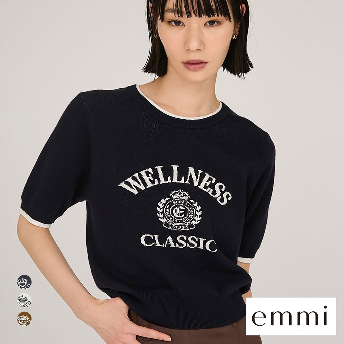 エミ オーガニックコットンカレッジニットトップス emmi(NV-ネイビー-Free)